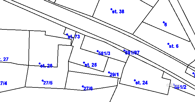 Parcela st. 581/3 v KÚ Zašovice, Katastrální mapa