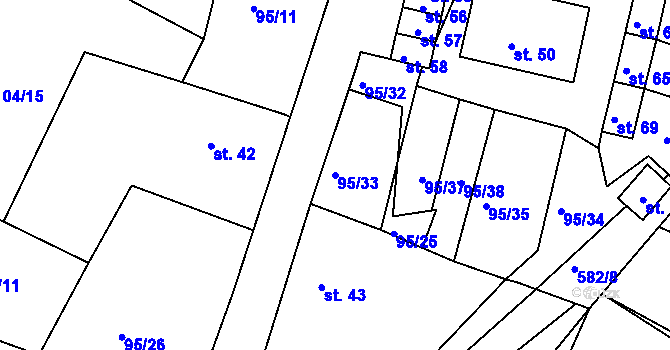 Parcela st. 95/33 v KÚ Zašovice, Katastrální mapa