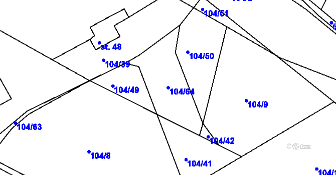 Parcela st. 104/64 v KÚ Zašovice, Katastrální mapa