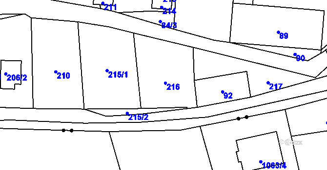 Parcela st. 216 v KÚ Loučky u Zátoru, Katastrální mapa