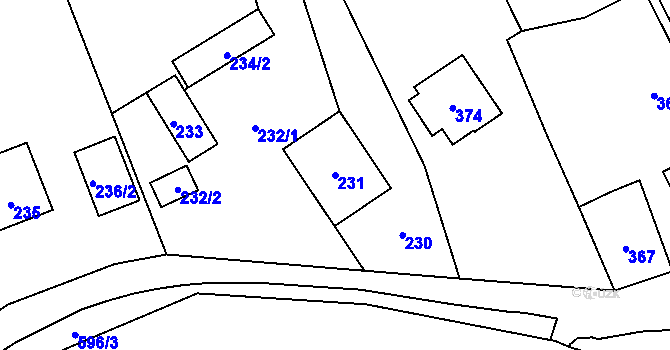 Parcela st. 231 v KÚ Loučky u Zátoru, Katastrální mapa