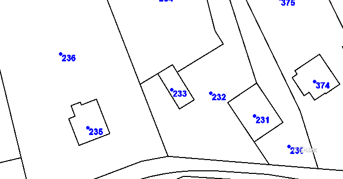 Parcela st. 233 v KÚ Loučky u Zátoru, Katastrální mapa
