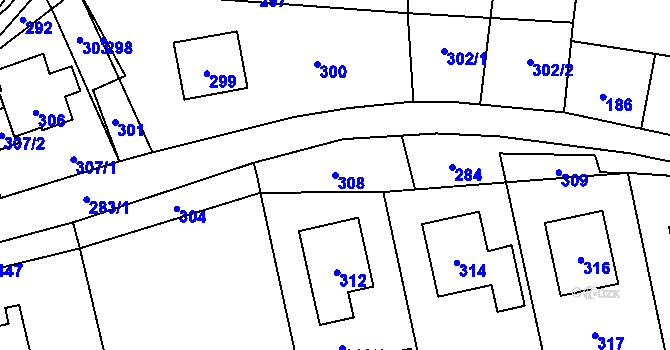 Parcela st. 308 v KÚ Loučky u Zátoru, Katastrální mapa