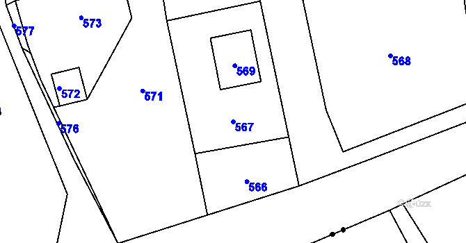 Parcela st. 567 v KÚ Loučky u Zátoru, Katastrální mapa
