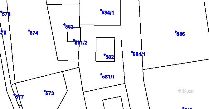 Parcela st. 582 v KÚ Loučky u Zátoru, Katastrální mapa