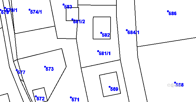 Parcela st. 581/1 v KÚ Loučky u Zátoru, Katastrální mapa