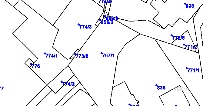 Parcela st. 767/1 v KÚ Loučky u Zátoru, Katastrální mapa