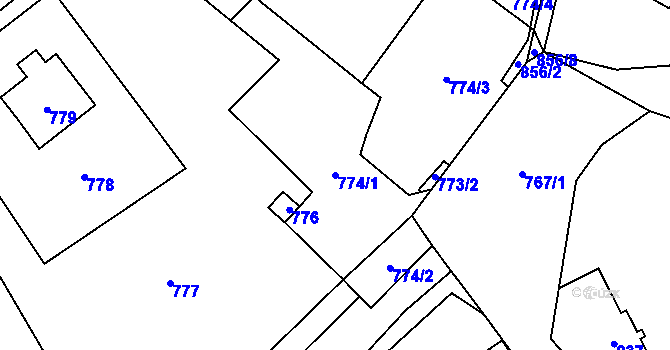 Parcela st. 774/1 v KÚ Loučky u Zátoru, Katastrální mapa