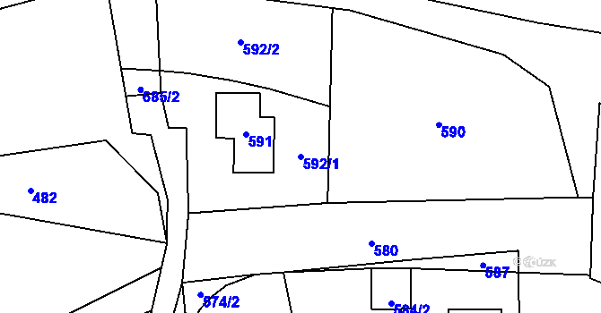 Parcela st. 592/1 v KÚ Loučky u Zátoru, Katastrální mapa