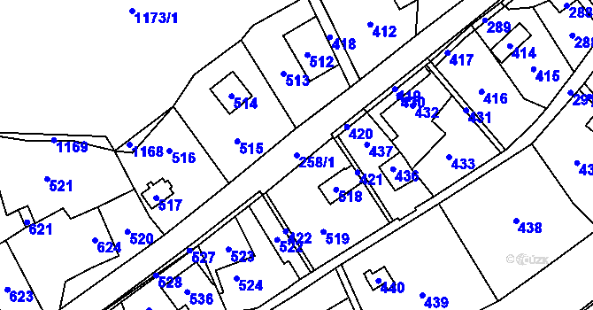 Parcela st. 258/1 v KÚ Loučky u Zátoru, Katastrální mapa