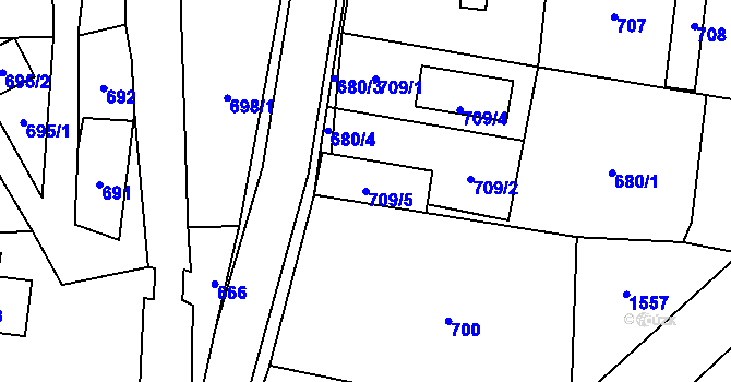 Parcela st. 709/5 v KÚ Zátor, Katastrální mapa