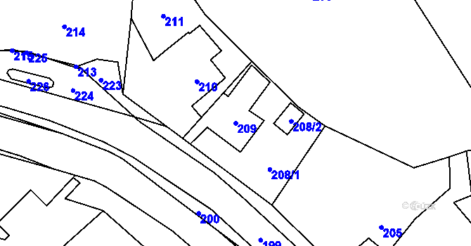 Parcela st. 209 v KÚ Zátor, Katastrální mapa