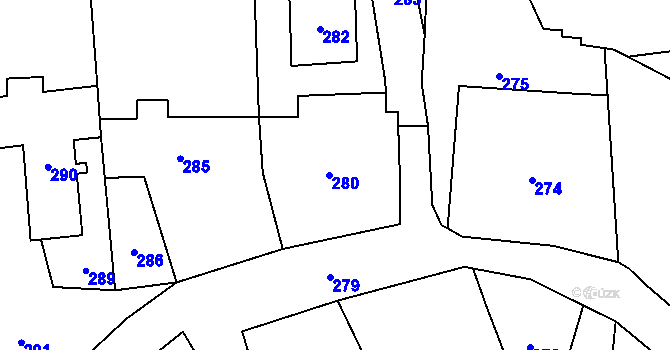 Parcela st. 280 v KÚ Zátor, Katastrální mapa