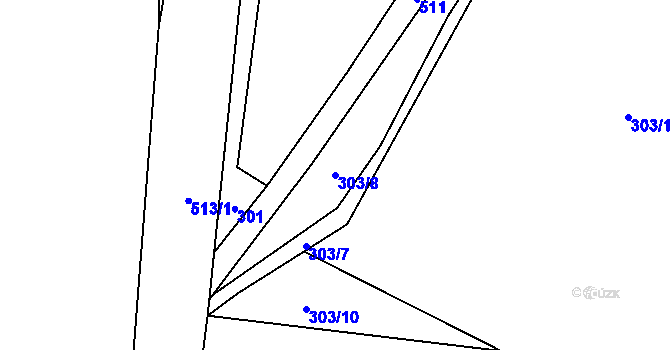 Parcela st. 303/8 v KÚ Lhota u Dřevčic, Katastrální mapa