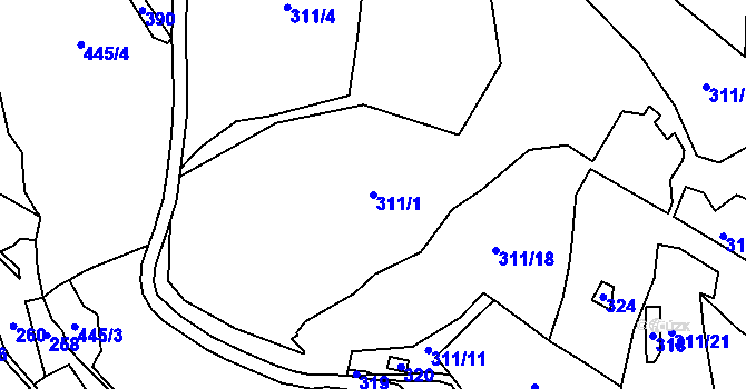 Parcela st. 311/1 v KÚ Lhota u Dřevčic, Katastrální mapa