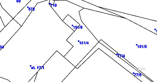 Parcela st. 151/4 v KÚ Zátyní, Katastrální mapa