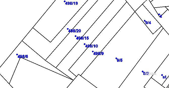Parcela st. 498/10 v KÚ Zátyní, Katastrální mapa
