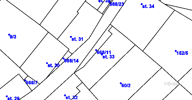 Parcela st. 668/11 v KÚ Zátyní, Katastrální mapa