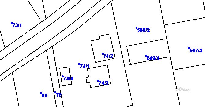 Parcela st. 74/2 v KÚ Závada u Hlučína, Katastrální mapa