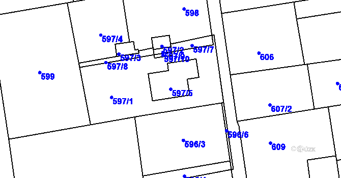 Parcela st. 597/5 v KÚ Závada u Hlučína, Katastrální mapa