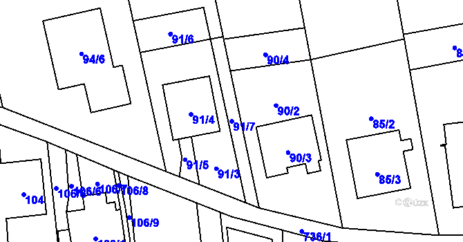 Parcela st. 91/7 v KÚ Závada u Hlučína, Katastrální mapa