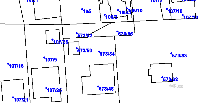 Parcela st. 573/34 v KÚ Závada u Hlučína, Katastrální mapa