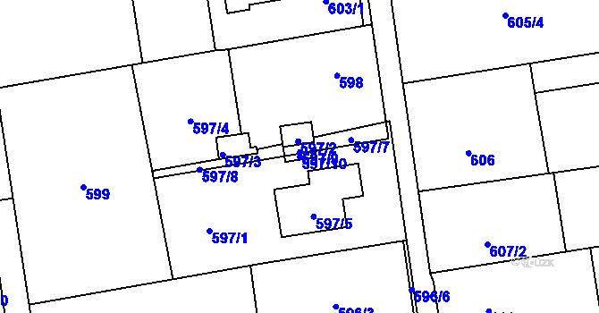 Parcela st. 597/10 v KÚ Závada u Hlučína, Katastrální mapa