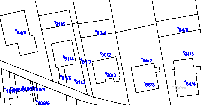 Parcela st. 90/2 v KÚ Závada u Hlučína, Katastrální mapa