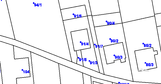 Parcela st. 91/4 v KÚ Závada u Hlučína, Katastrální mapa