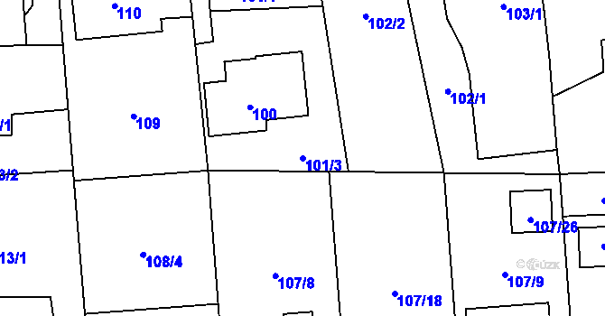 Parcela st. 101/3 v KÚ Závada u Hlučína, Katastrální mapa