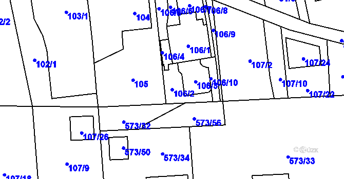 Parcela st. 106/2 v KÚ Závada u Hlučína, Katastrální mapa