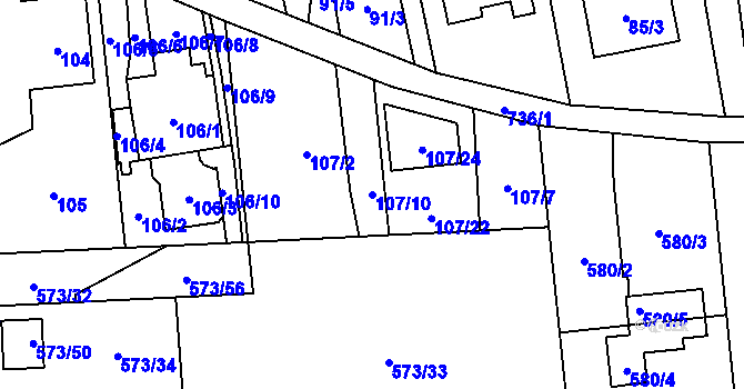 Parcela st. 107/10 v KÚ Závada u Hlučína, Katastrální mapa