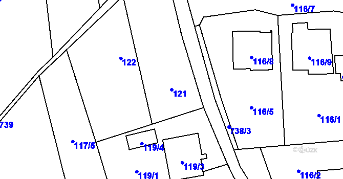 Parcela st. 121 v KÚ Závada u Hlučína, Katastrální mapa