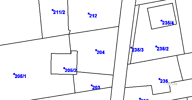 Parcela st. 204 v KÚ Závada u Hlučína, Katastrální mapa