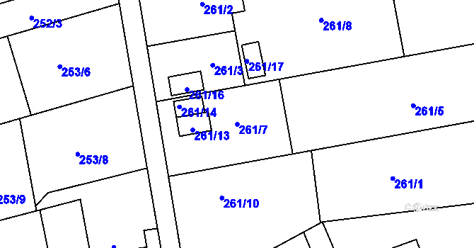 Parcela st. 261/7 v KÚ Závada u Hlučína, Katastrální mapa