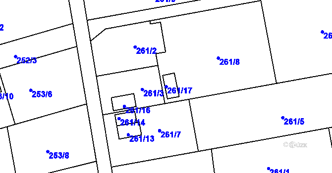 Parcela st. 261/17 v KÚ Závada u Hlučína, Katastrální mapa
