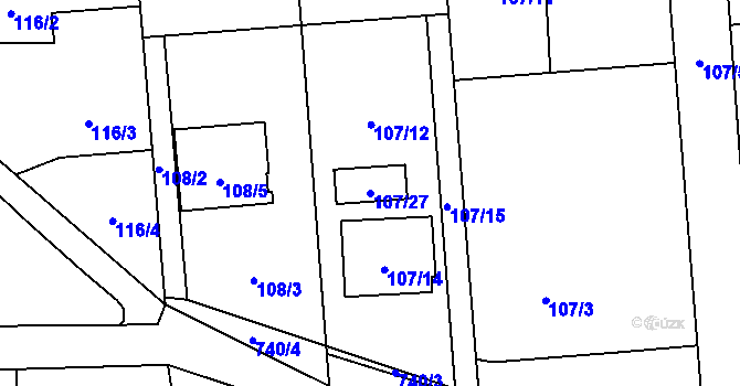 Parcela st. 107/27 v KÚ Závada u Hlučína, Katastrální mapa