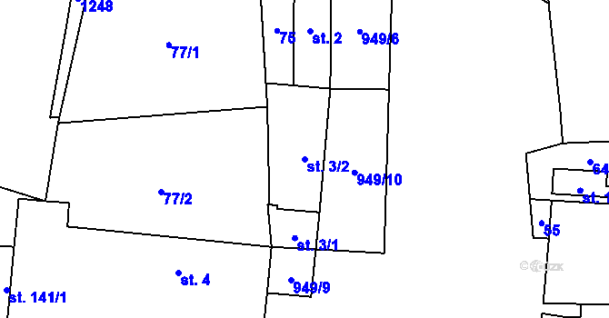 Parcela st. 3/2 v KÚ Zavidov, Katastrální mapa