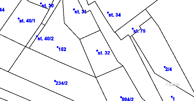 Parcela st. 32 v KÚ Zavidov, Katastrální mapa