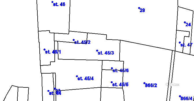 Parcela st. 45/3 v KÚ Zavidov, Katastrální mapa