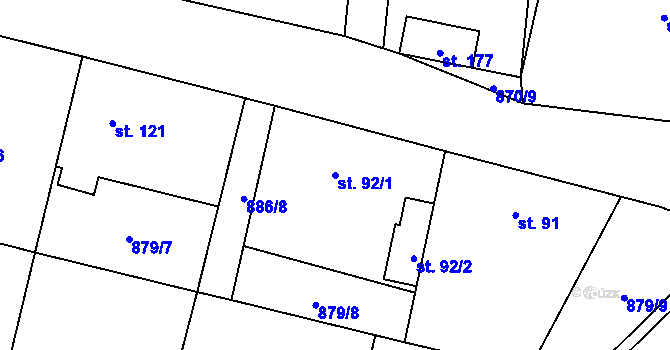 Parcela st. 92/1 v KÚ Zavidov, Katastrální mapa