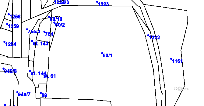 Parcela st. 60/1 v KÚ Zavidov, Katastrální mapa