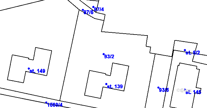 Parcela st. 93/2 v KÚ Zavidov, Katastrální mapa