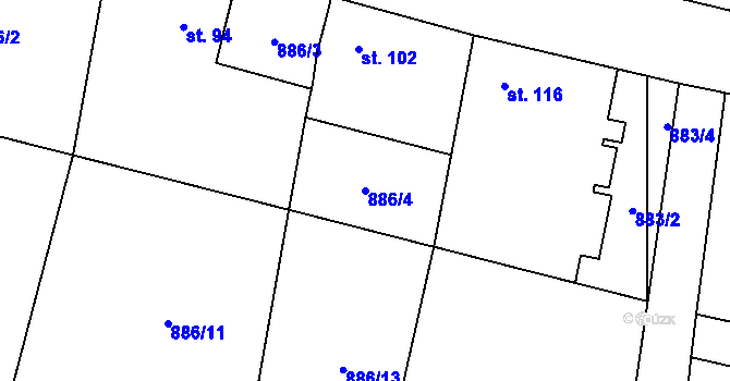 Parcela st. 886/4 v KÚ Zavidov, Katastrální mapa