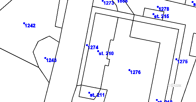 Parcela st. 210 v KÚ Zavidov, Katastrální mapa