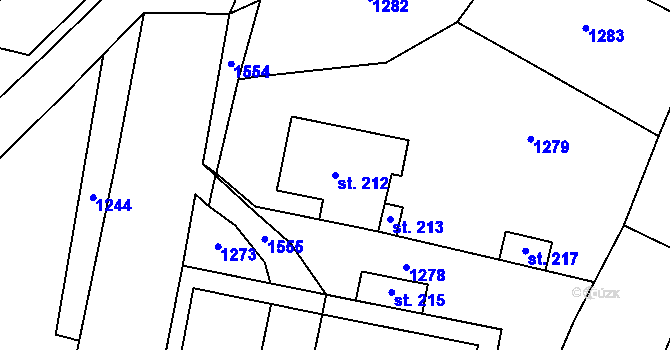 Parcela st. 212 v KÚ Zavidov, Katastrální mapa
