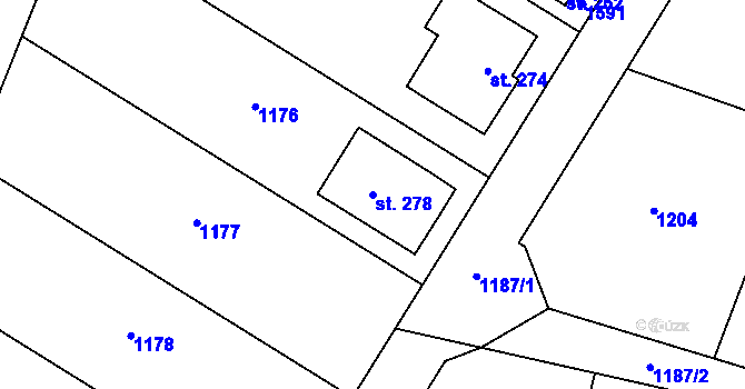 Parcela st. 278 v KÚ Zavidov, Katastrální mapa