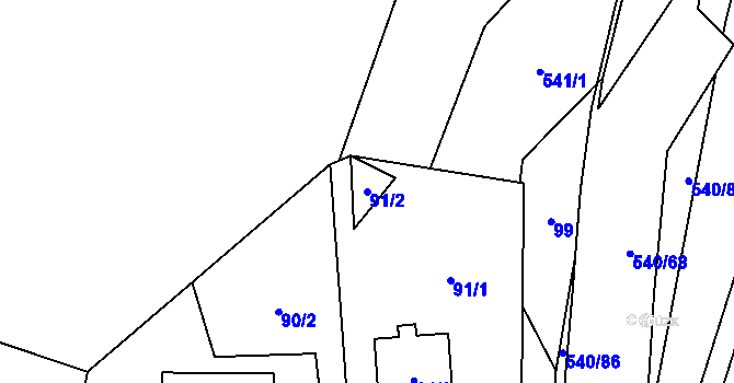 Parcela st. 91/2 v KÚ Závišice, Katastrální mapa