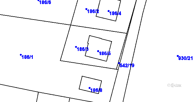 Parcela st. 186/5 v KÚ Závišice, Katastrální mapa