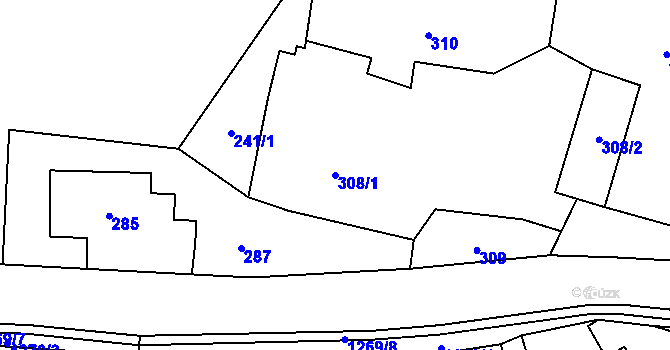 Parcela st. 308/1 v KÚ Závišice, Katastrální mapa